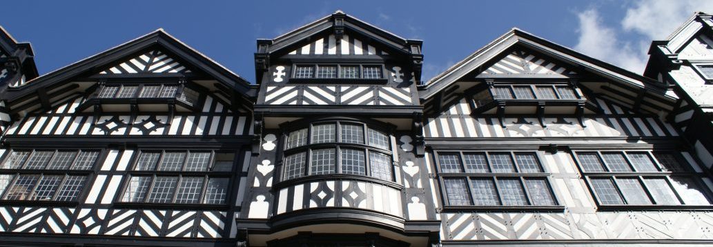 Tudor style black and white buildings